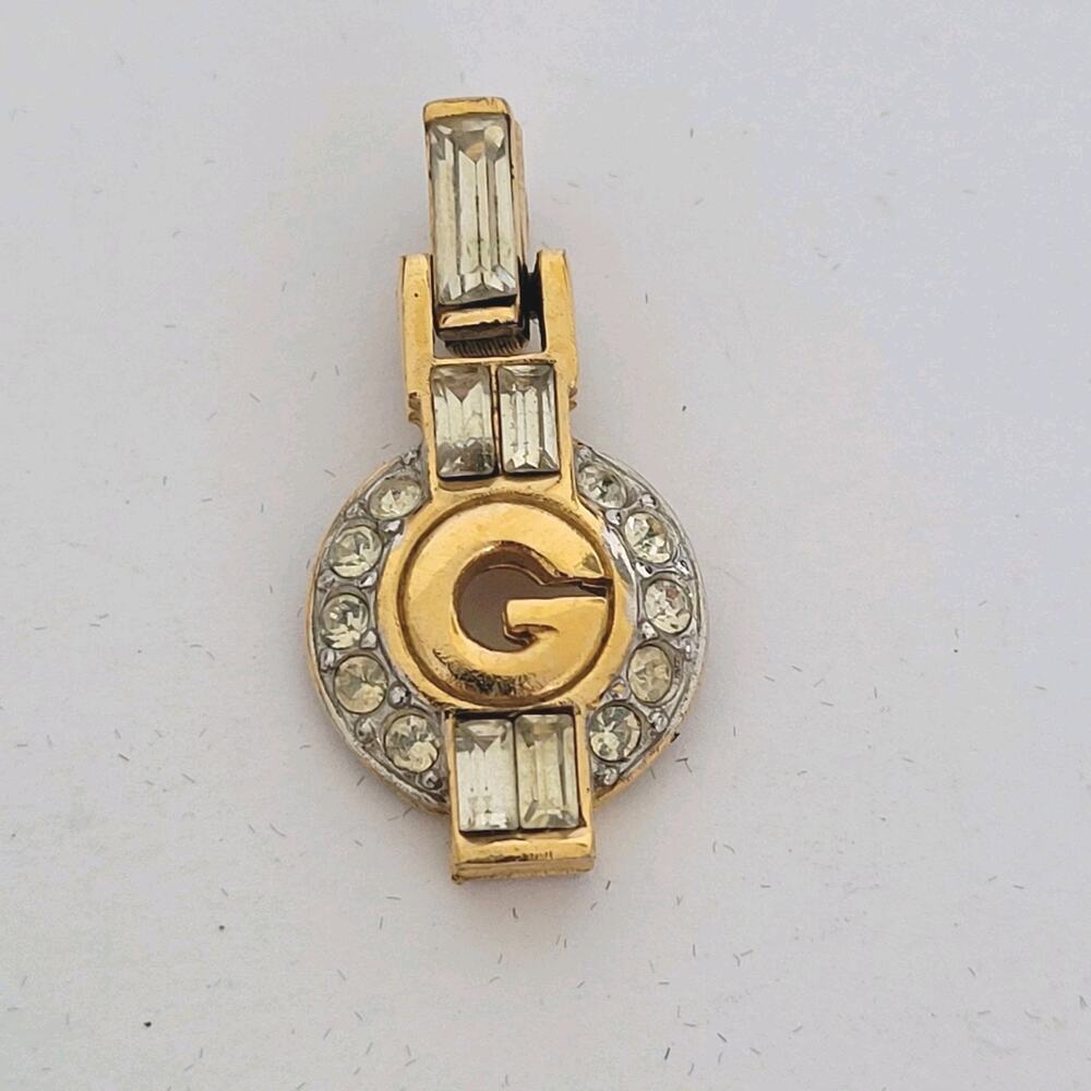 GIVENCHY G Vintage Clear Rhinestones Gold Pendant Necklace Small Charm Retro - Picture 1 of 8